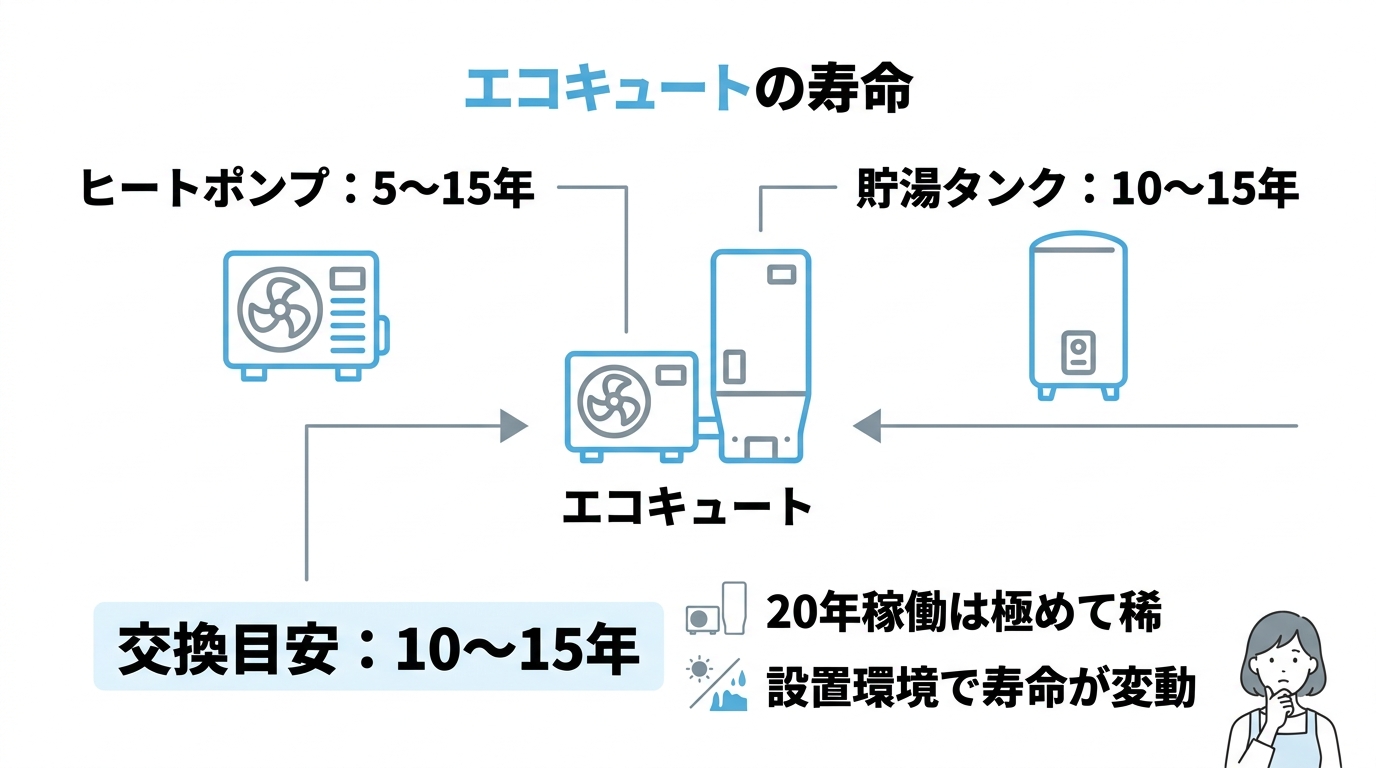 エコキュートの寿命は実際何年？主要部位の耐用年数