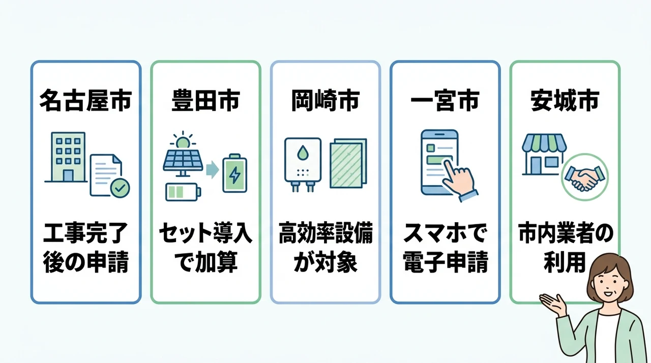 愛知県内主要エリアの補助金実施状況