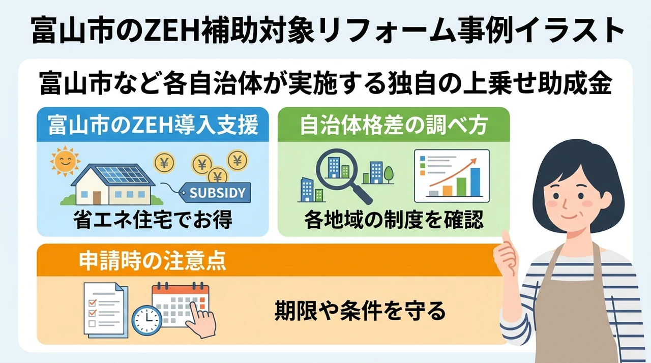 富山市など各自治体が実施する独自の上乗せ助成金