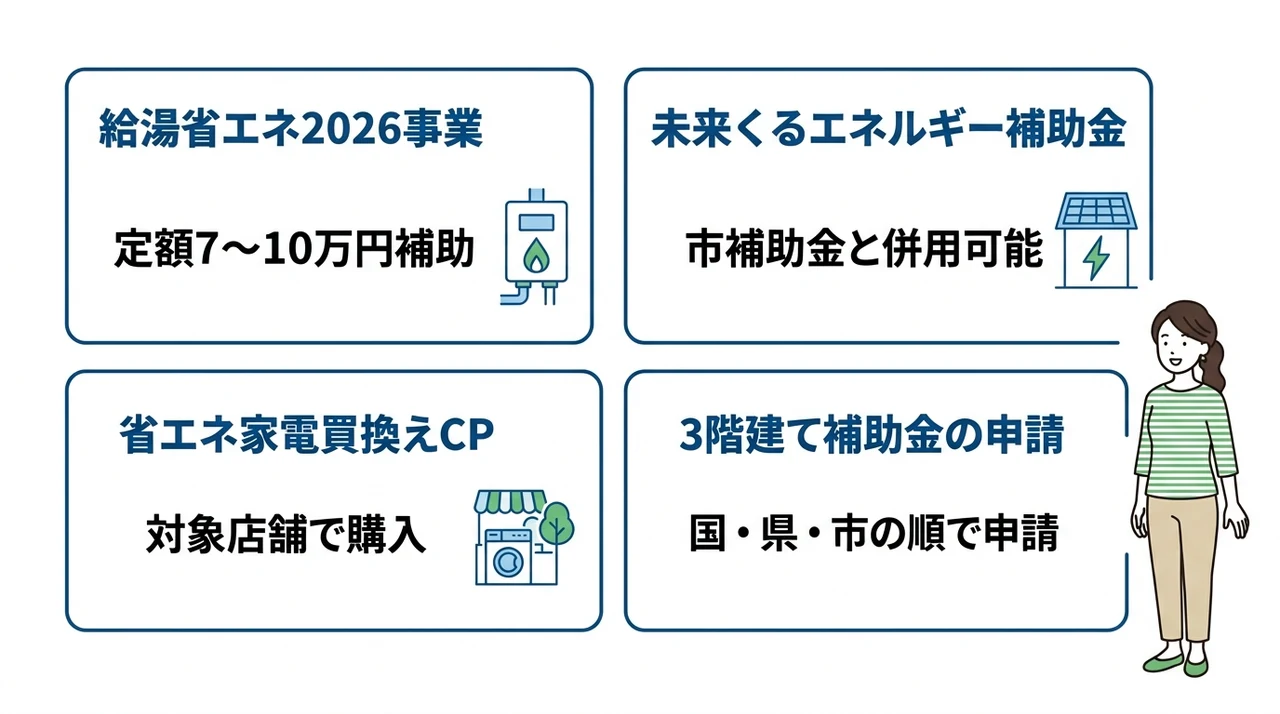 エコキュート交換に併用できる国の補助金と県の制度